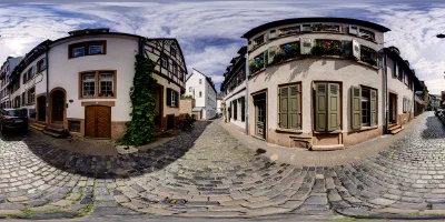 Cobblestone street in Heidelberg&rsquo;s old town.